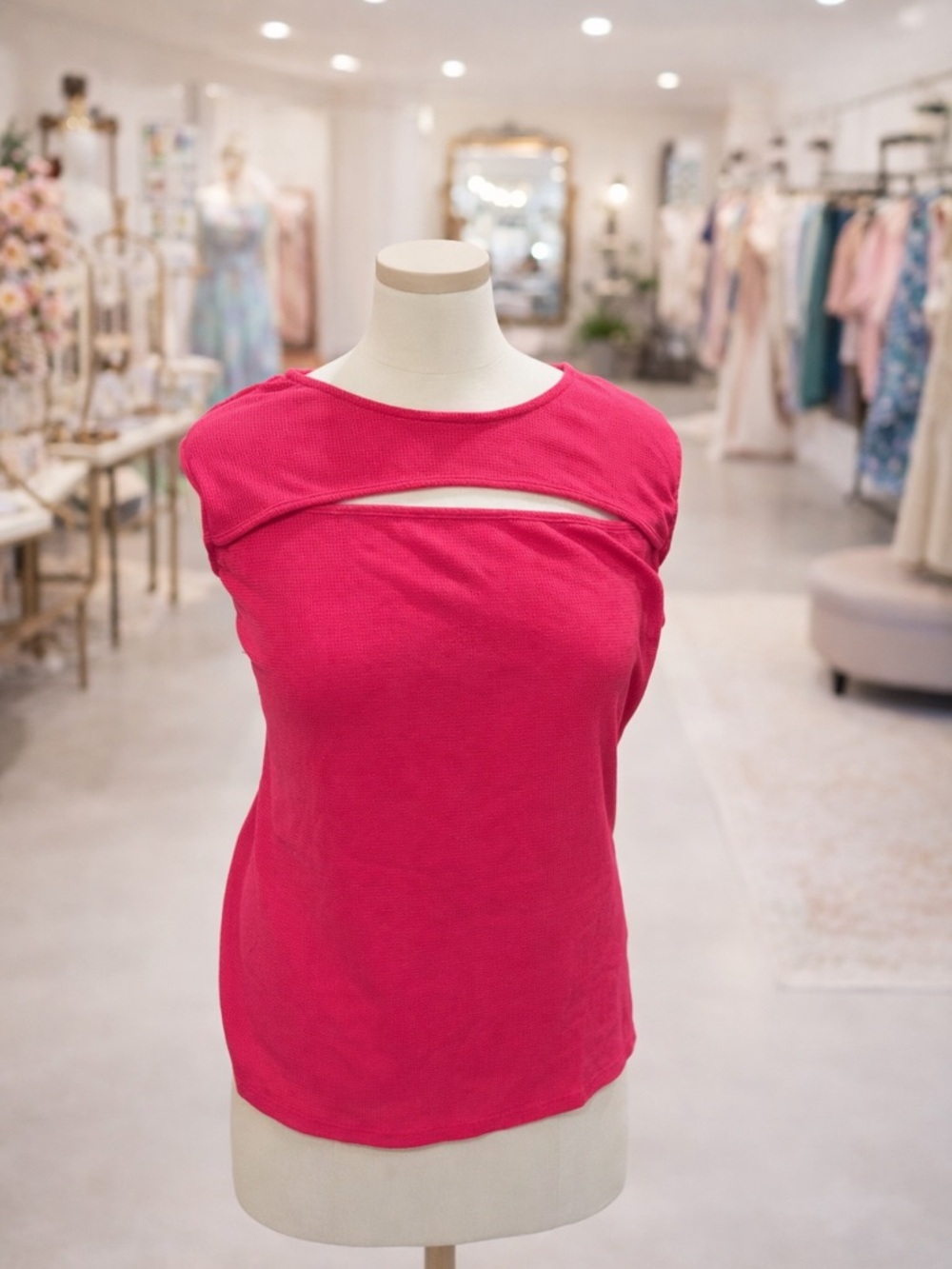 White Birch Waffle Knit Top 2X /3X Pink Sleeveless Textured Stretch